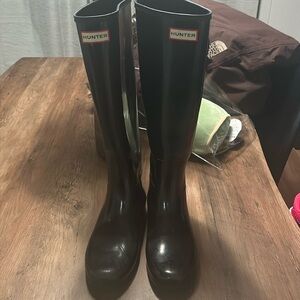 HUNTER Original Tall Rain Boots Glossy Black Spring England Preppy Academia